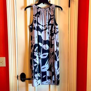 Silk black, gray gathered neck swing dress